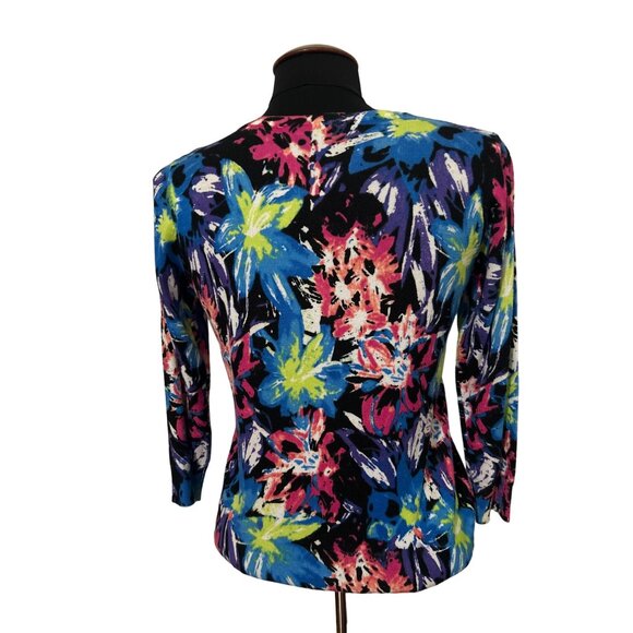 Joseph A. Women's Petite Floral Print Cardigan Sweater Multicolor PL RUNS SMALL - Picture 3 of 8